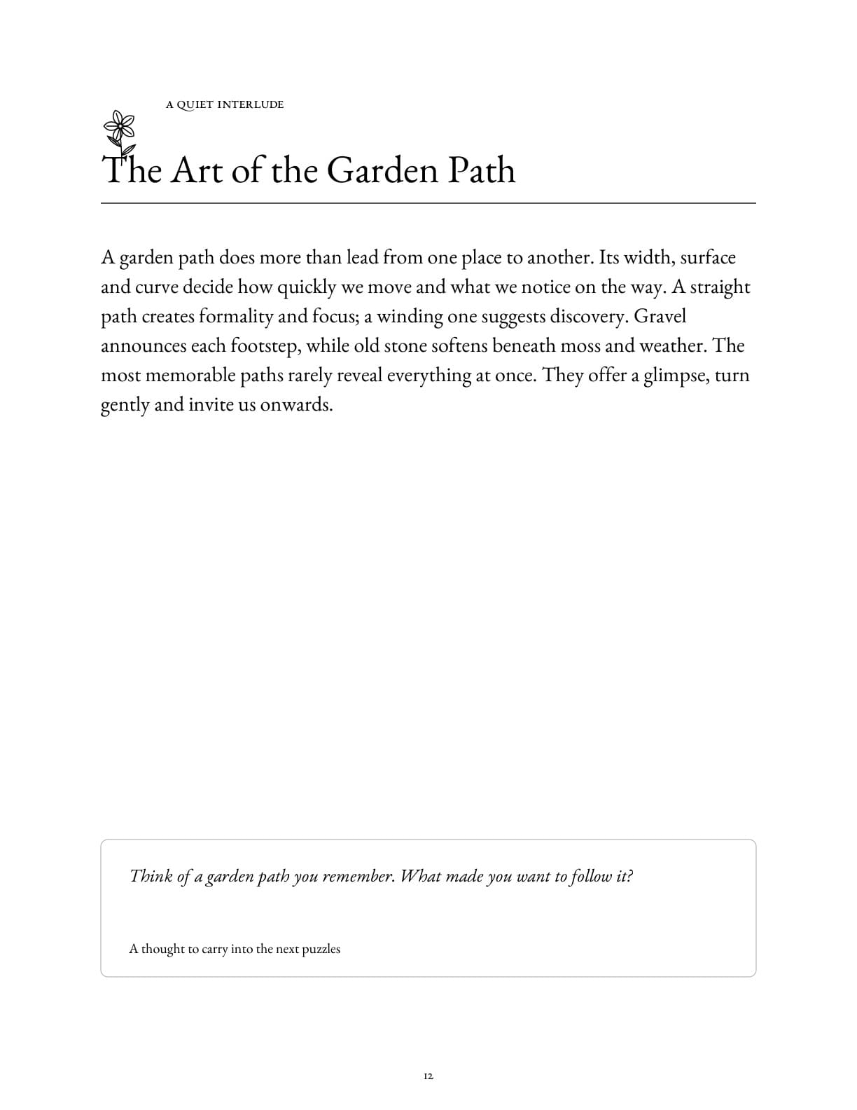 A botanical interlude page from The Quiet Garden.